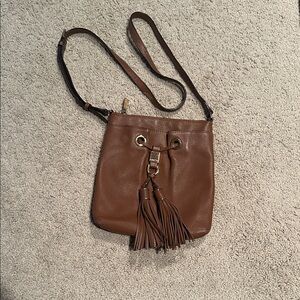 Brown Leather Tassel Crossbody Bag